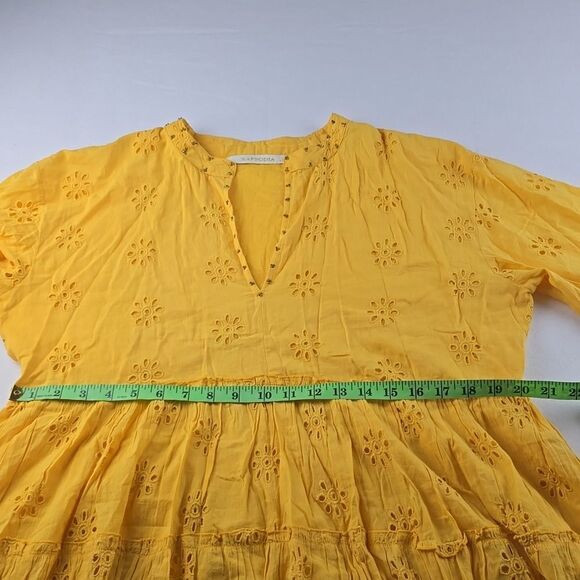 Rapsodia Balear Plain Dress Yellow Marigold Eyelet Bell Sleeve Women's Large - Picture 9 of 12